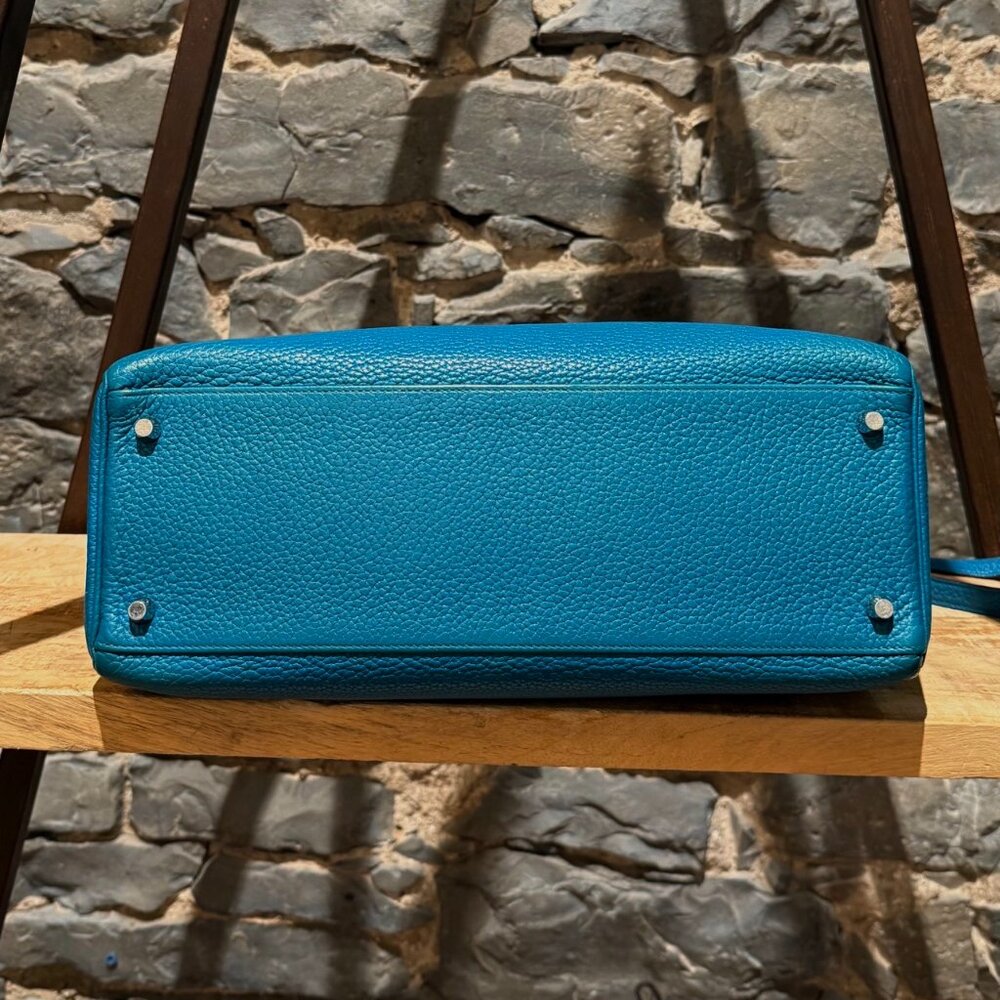 Hermès 2013 Bleu Izmir Clemence Leather Kelly 35 Bag - Picture 8 of 16